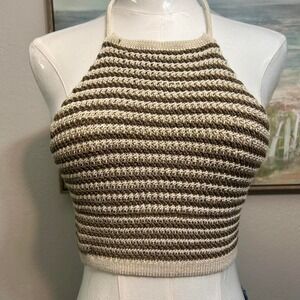 Adika Striped Knit Halter Top XS-S | Y2K Aesthetic Brown Beige Crochet Look Crop
